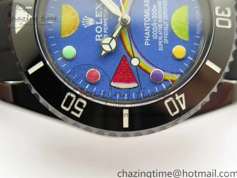 MiroTime 1227 Submariner 40mm Black Ceramic 5GF Best Edition Blue Candy Dial on Black Rubber Strap SA FashionForward 2473